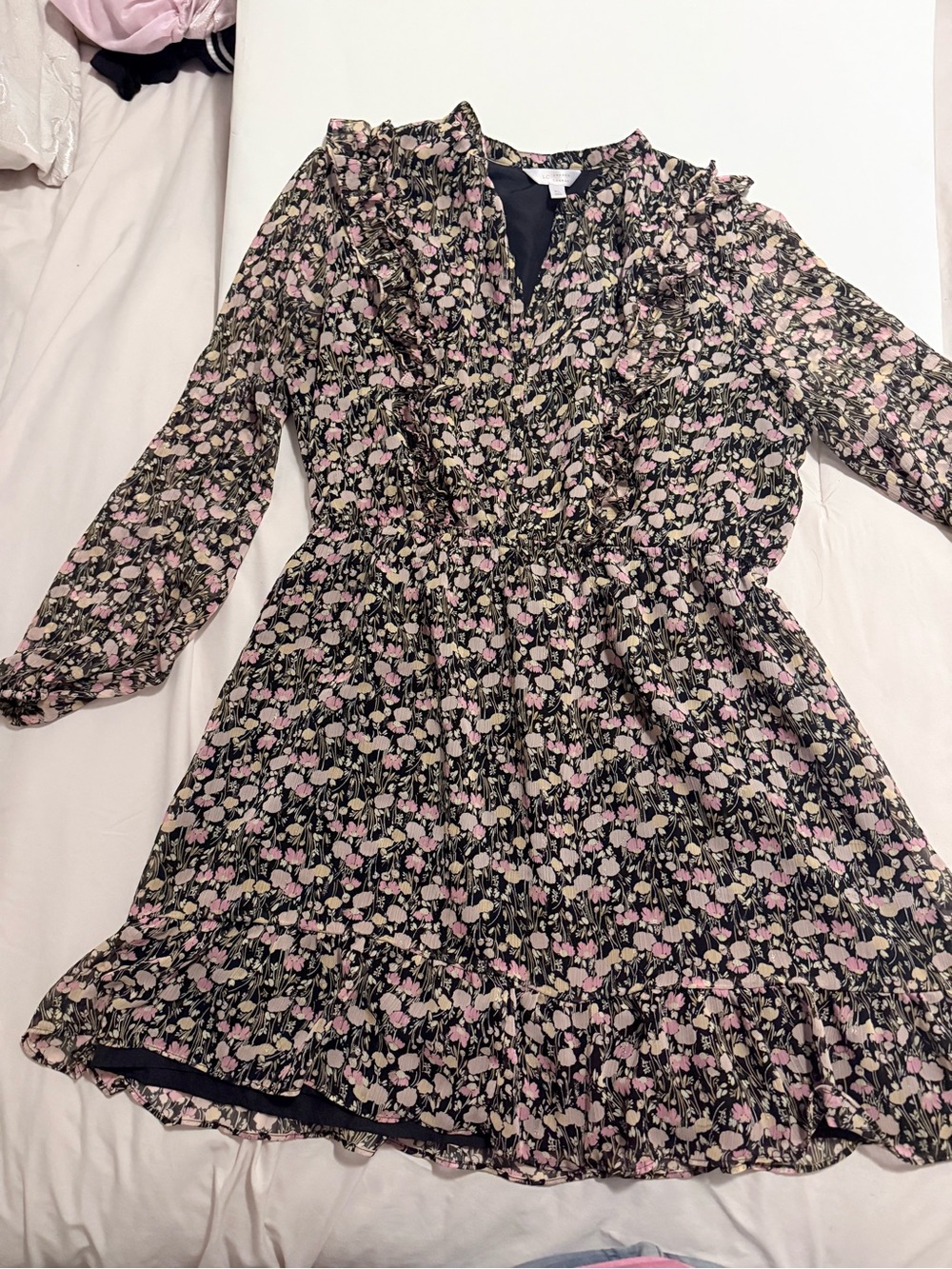 LC Lauren Conrad Black Floral Ruffle Dress Jacket - Pink/Green